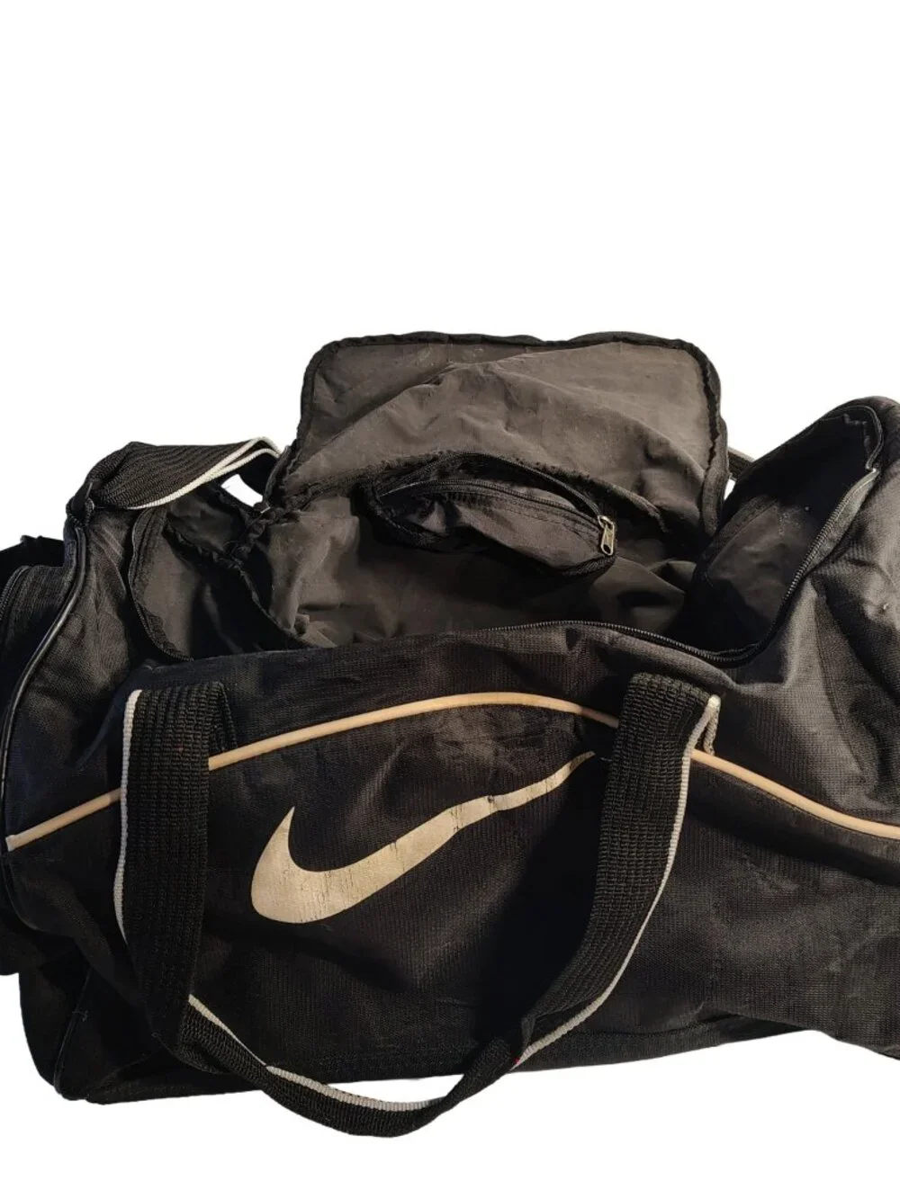 Unisex Vintage 90s Black Medium Nike Travel Zip-Up Canvas & Polyester Dufflebag